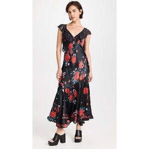 Free People Rose Velvet Ruffle Sleeve Tie Back Asymmetrical Dress Whimsigoth XS